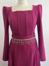 Dark Pink Long Dress with Stoned Belt Size S UK Women