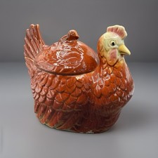 Vintage Fapco Hen and Chick Chicken Cookie Jar 1950's Made In USA Pottery