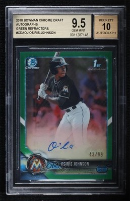 2018 Bowman Draft Chrome Pick Green Refractor 43/99 Osiris Johnson Auto 7m3