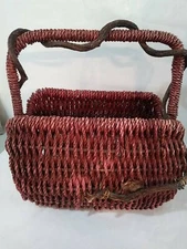Vtg. Large Buttocks Woven Basket Egg/Melon Gathering Primitive   17" x 18.25"