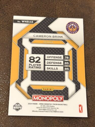 Cameron Brink 2024 Panini Prizm Monopoly Rookie Card Spark #WNBA6 - Picture 2 of 2