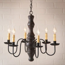 Gettysburg 6 Arm Wood Chandelier in 5 Color Choices. Country Lighting