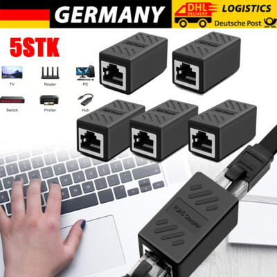 5Stk RJ45 Verbinder Kupplung Adapter Verlängerung Cat6A Netzwerk Ethernet Kabel