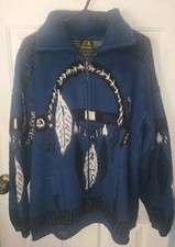 Tejidos Ruminahui Wool Sweater Blue Alpaca Aztec Ecuador Full Zip Size L