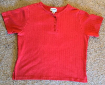 BonWorth sz PS Red Henley knit Blouse Ladies short sleeves button down MINT