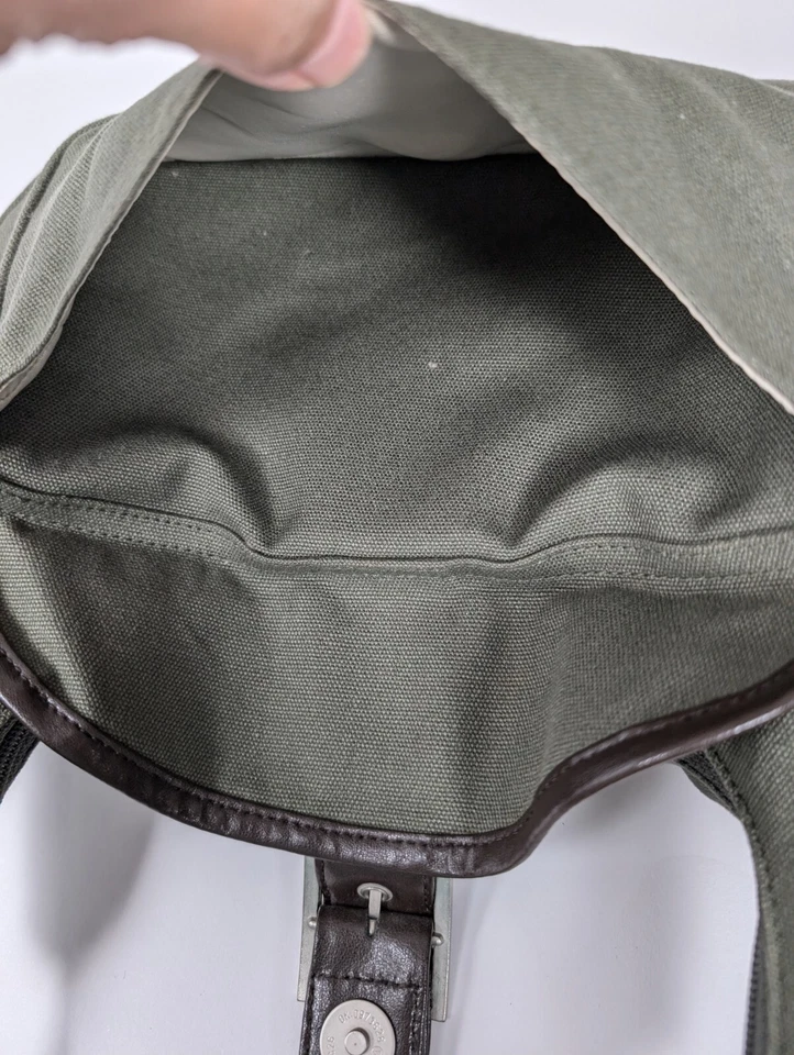 Bolso Cartera Eddie Bauer Hombro Lona Verde Oliva Crema Interior ¡Muy Limpio! Foto 3 de 4