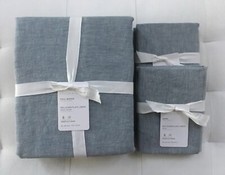 Pottery Barn BELGIAN FLAX LINEN Duvet Full Queen  2 Euro Shams Chambray NWT