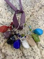  NEW!  8 BEAUTIFUL GLASS FREEFORM COLORFUL Wine Glass Charms  Set Of 8