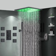 Luxury Thermostatic Shower Faucet Set 8in LED Ceiling Shower Head Combo System