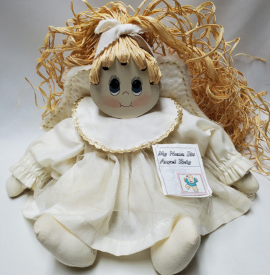 Vintage Hand-Made 14 inch 1995 Straw-Haired, cloth body Country doll, with stand