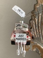 West Elm Pottery Barn Celebration Pink Glass Christmas Ornament JUST MARRIED Nwt