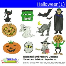 Embroidery Design Set - Halloween(1) - 11 Designs - 9 Formats - USB Stick