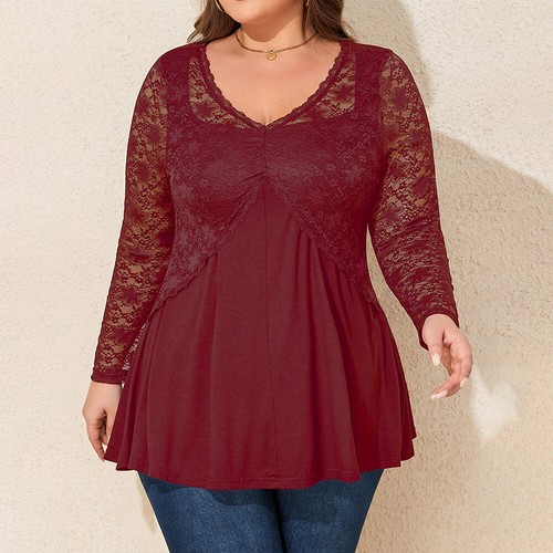 Plus Size Womens Sexy Lace V-Neck Tunic Tops Ladies Slim Fit Blouse T Shirts Tee - Bild 26 von 27