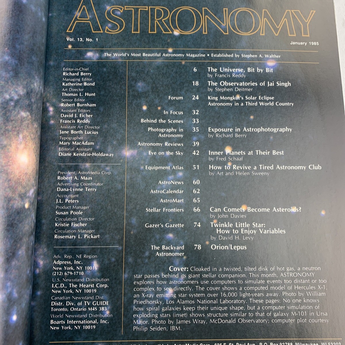 Astronomy Magazine January 1985 / Astronomy, Hercules X-1