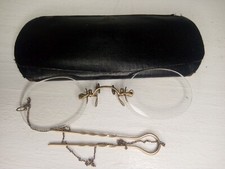 Antique Eyeglasses With Chain  Hairpin In Case Victorian Era