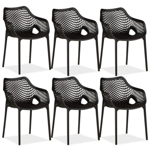 Chaises de jardin dossiers hauts empilables plastique lot de 6 chaises noir homestyle4u - Photo 1/9