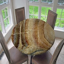 Marble Fitted Tablecloth Round, Edge Elastic Waterproof  Polyester Table Covers