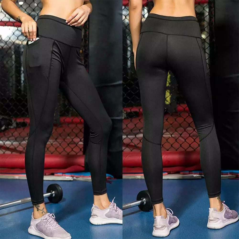 Women High Waist Gym Leggings Pocket Fitness Sports Running Ladies Yoga Pants UK