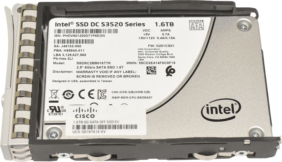 Cisco Intel DC S3520 1.6TB 2.5" 6G SATA SSD SSDSC2BB016T7K UCS-SD16T61X-EV - Bild 3 von 4