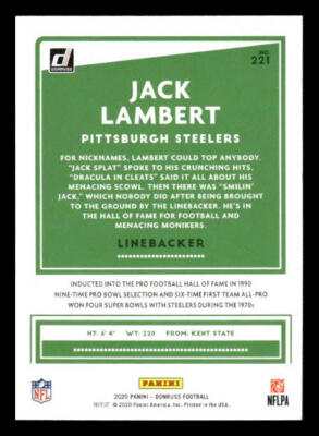 2020 Donruss #221 Jack Lambert Pittsburgh Steelers