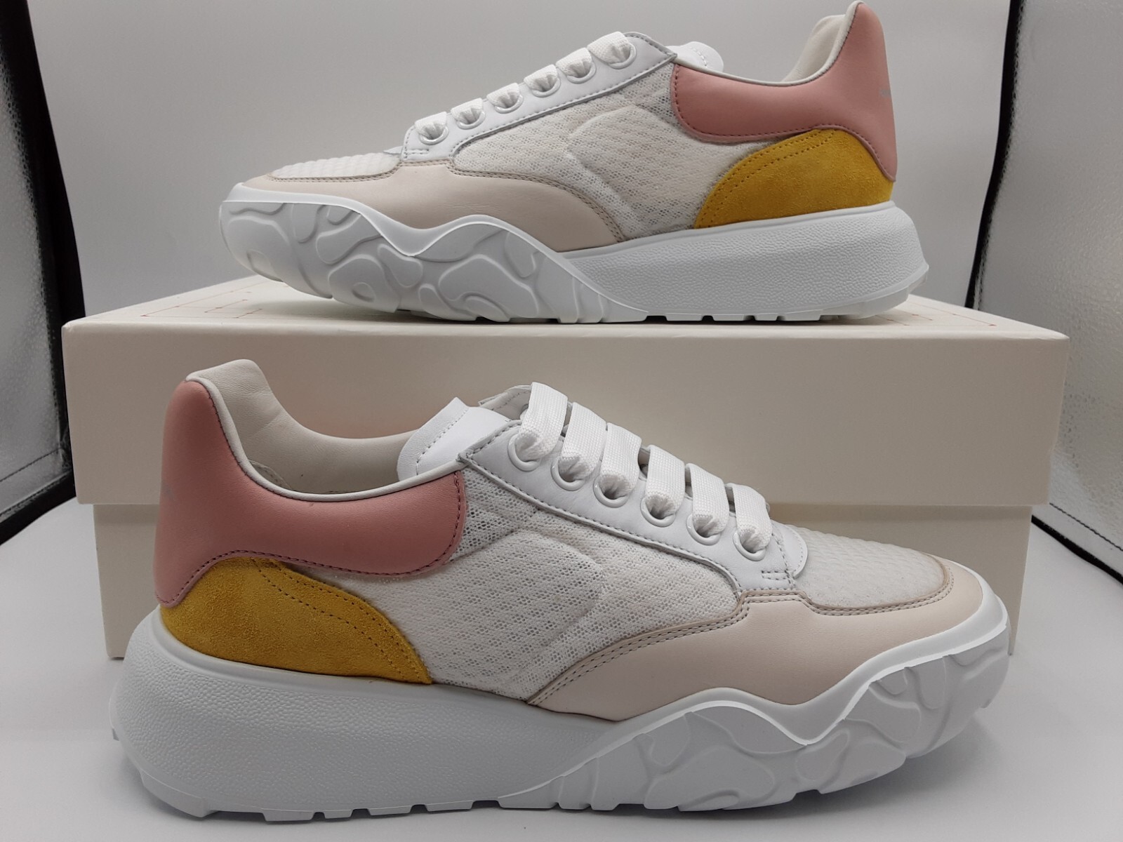 leather/mesh sneakers beige/pink 