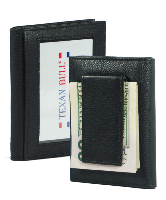 Men's Money Clip Magnet Slim Pocket Wallet ID Credit Card Holder Genuine Leather