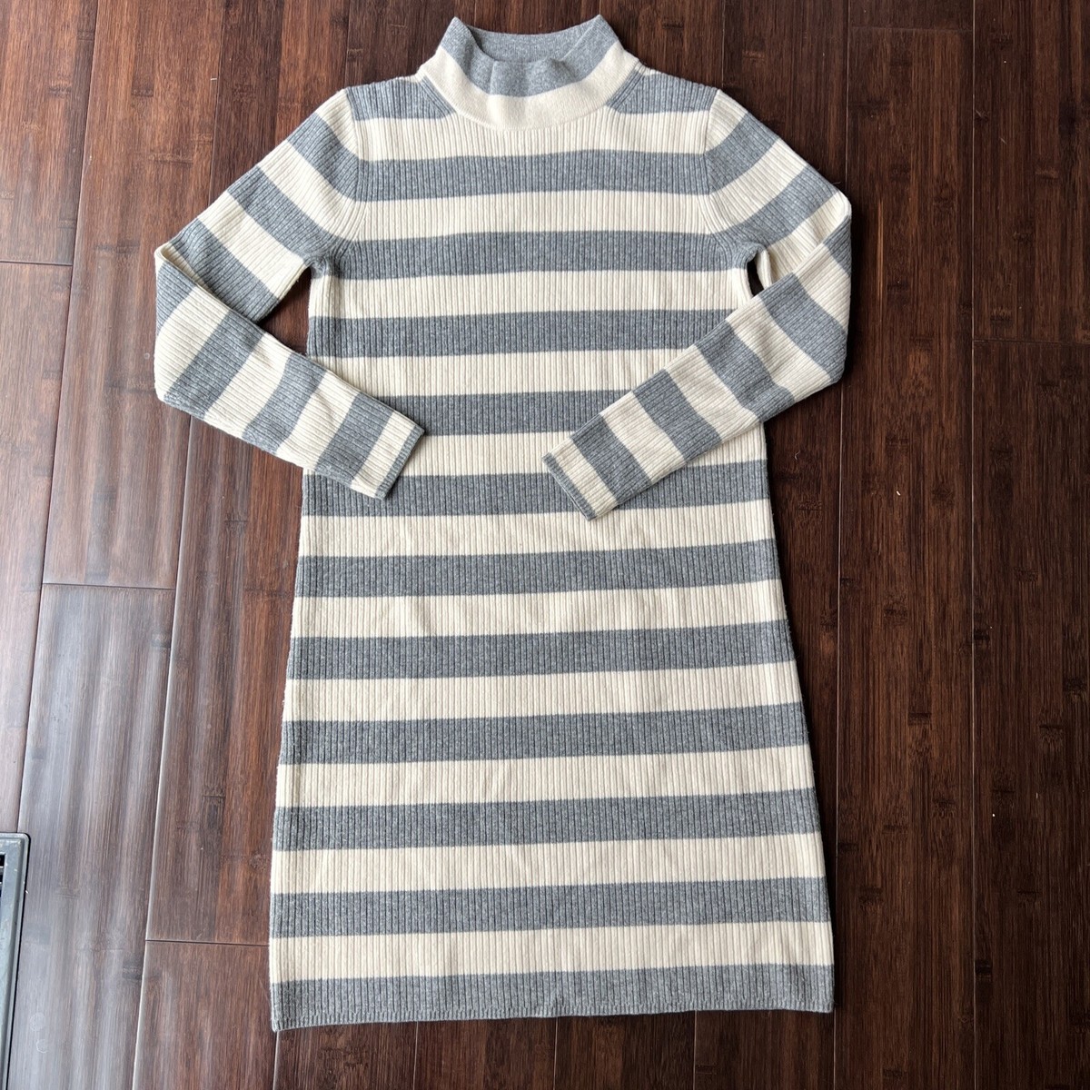 XS Striped J Crew Wool Blend Sweater Dress Gray Ivory - Main Image