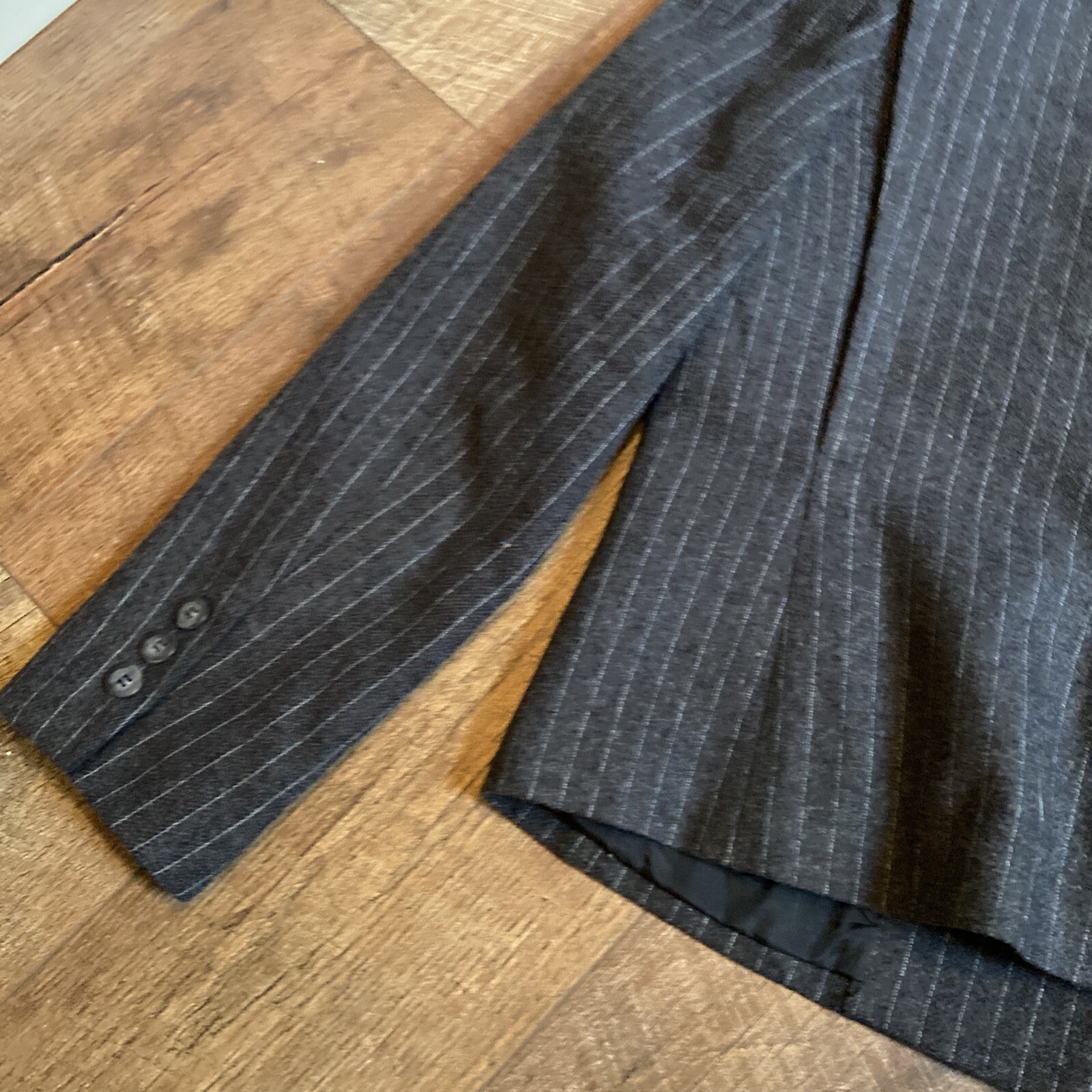 Vintage Structured Gray Wool Striped Shoulder Pad… - image 16