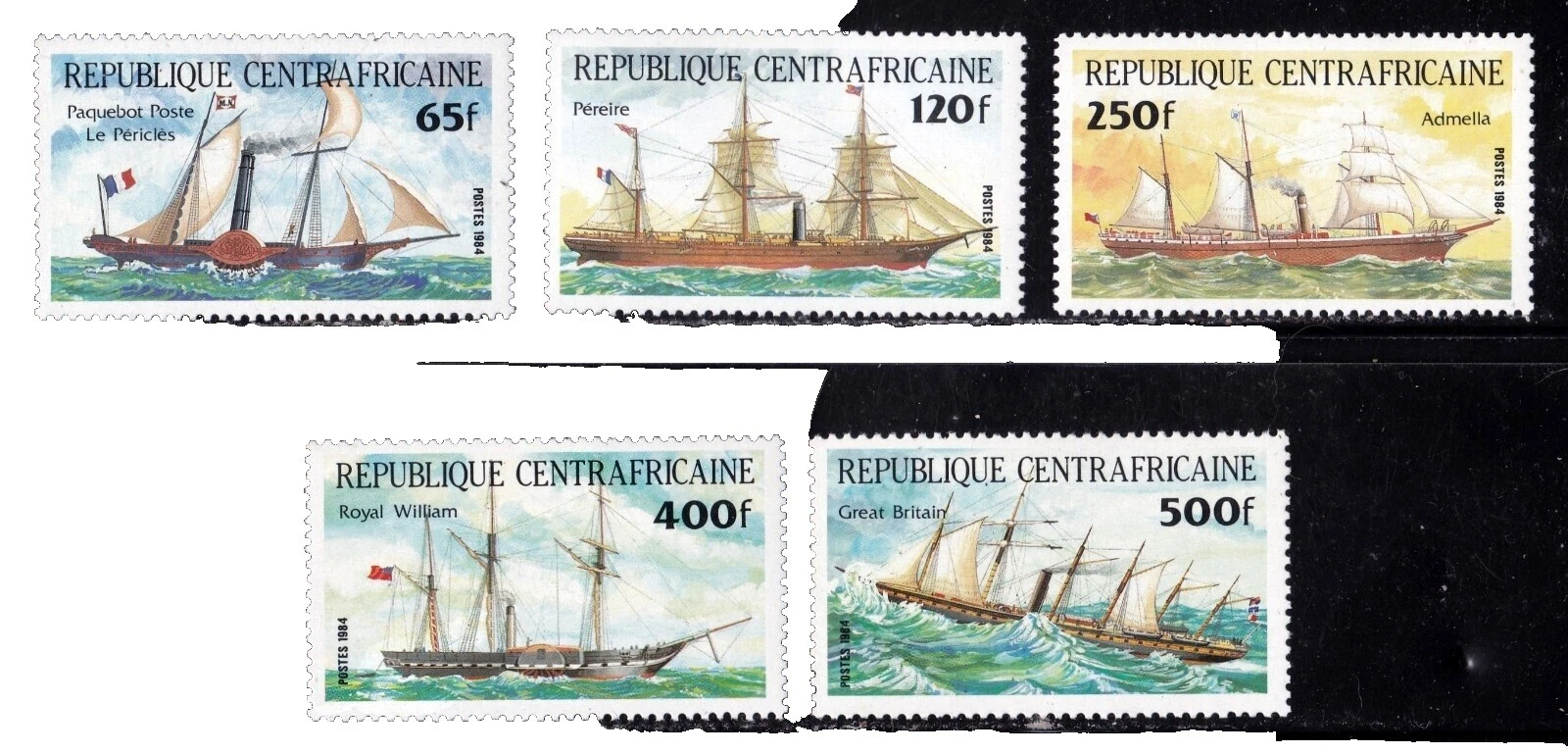 Barcos y botes estampillas de la República Centroafricana