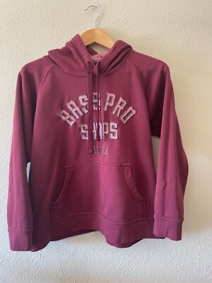Bass Pro Shops Sweater Women's Medium Burgundy Pullover Hooded Drawstrings  1972