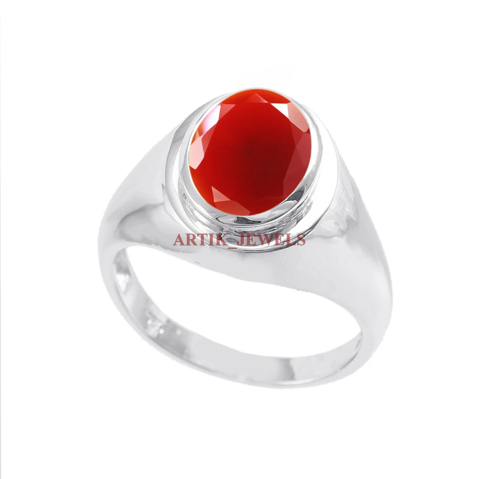 Naturel Rouge Onyx Pierre Précieuse Avec 925 Bague en Argent pour Homme #5784 - Photo 3/4
