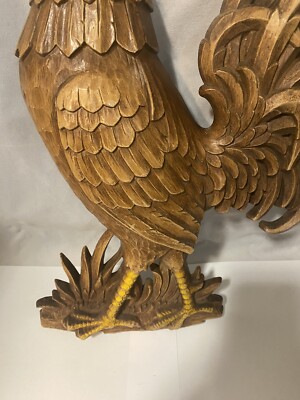vintage 1960s syroco rooster chicken wall art plaque hanging set