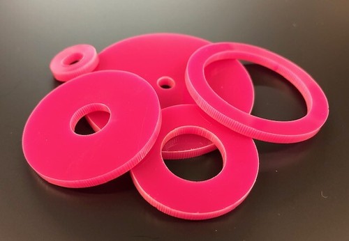 Rondelle acriliche magenta spessore 3 mm - misure 10 mm - 50 mm - confezioni da 10 - Foto 7 di 12
