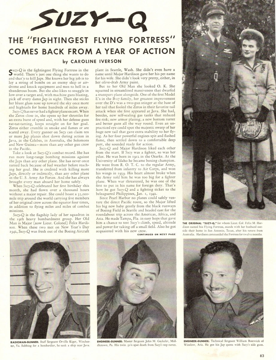 1944 Famous Bomber B-17 SUZY-Q 19th Sq. AAF returns U.S.after 1 yr Combat  052421 | eBay