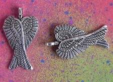 20 Angel Wings Double Crossed Bird Feather Closed Silver Metal Charms Pendants