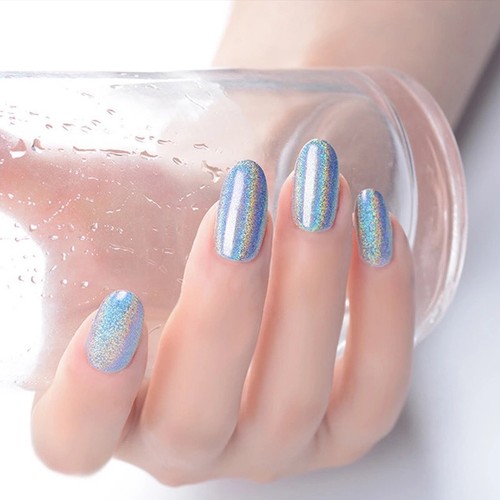 HOLOGRAPHIC NAIL POWDER 2G RAINBOW Glitter Effect Ultra Thin Silver Dust Holo UK - Picture 3 of 7