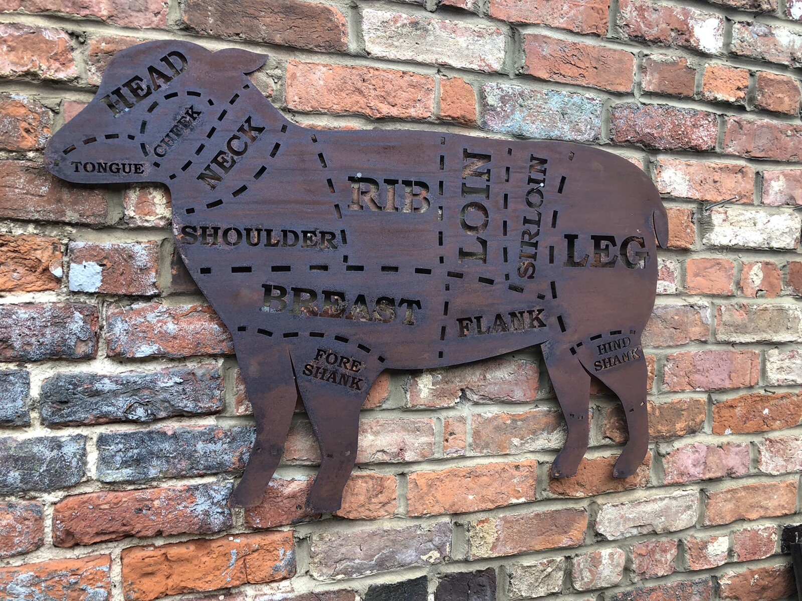 LARGE LAMB Sign Rusty Metal Home BBQ Kitchen butchers cuts Meat Shop Kitchen Eat