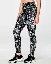 Zumba Fierce And Fired Up High Waisted Ankle Leggings - Bold Black ~ XS  M  L