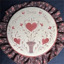 Handmade Round "Home Sweet Home" Fabric-Ruffled Wall Hanging Decor