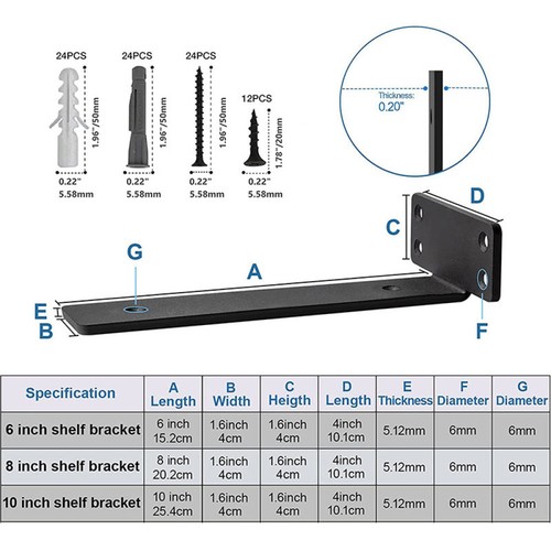 6x 6-8-10 pulgadas soporte de estantería de carga pesada soporte de estantería estante negro - Imagen 6 de 12