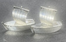 Antique Japanese 950 Sterling Silver Sailboats Salt & Pepper Shakers Set 6 Pc