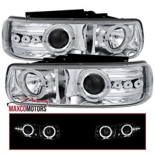 Led Halo Projector Headlights Fits 1999-2002 Chevy Silverado Tahoe Suburban Lamp