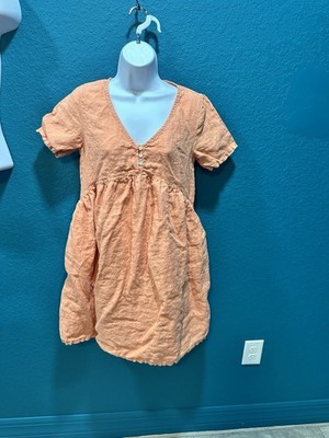 Cynthia Rowley 100% Linen Baby Doll Orange Dress XS