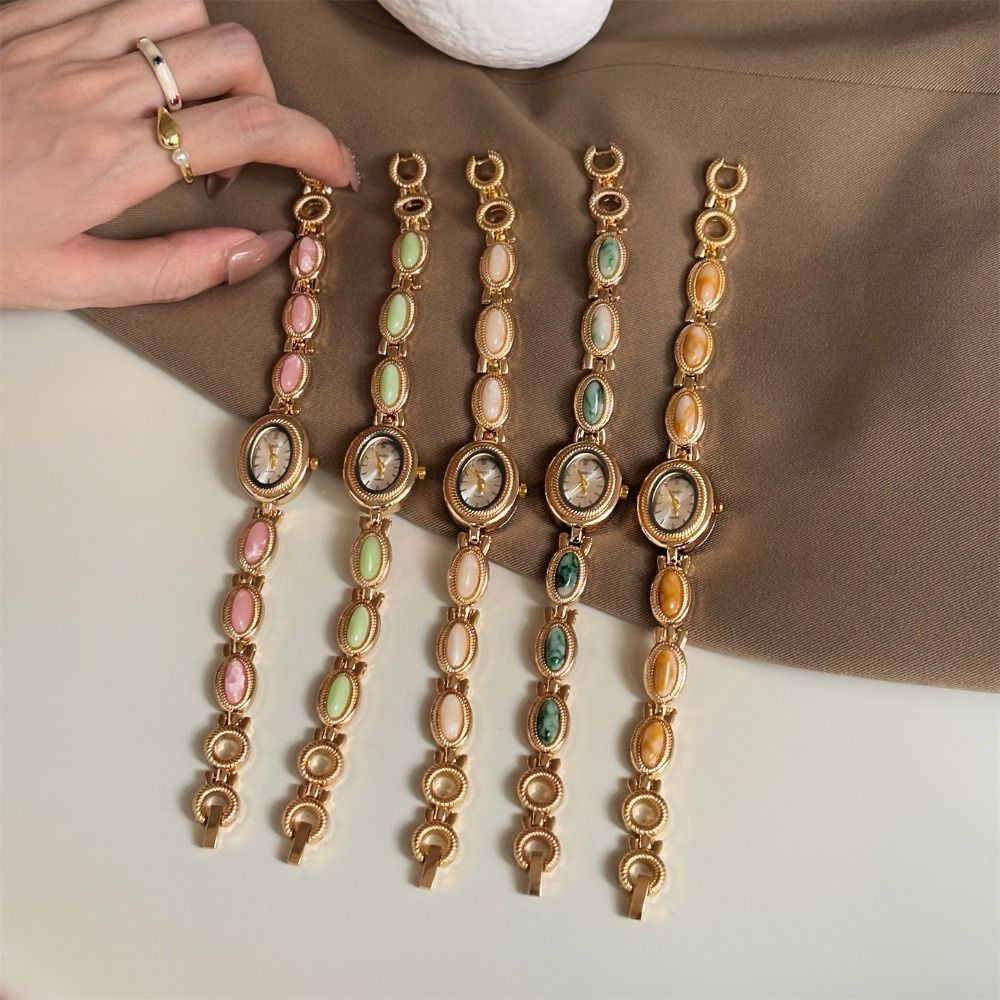 Colored Gemstones Ladies Watch Oval Bracelet Watch New Quartz Watch