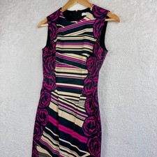 Versace Collection Dress UK 8 40 Pink Black Bodycon Sheath Abstract Floral Midi