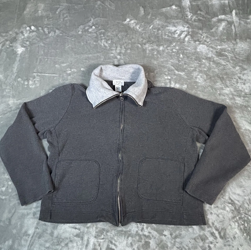 Sudadera Ann Taylor Recortada Cremallera Completa Grande Gris Carbón Cuello Alto Foto 4 de 4