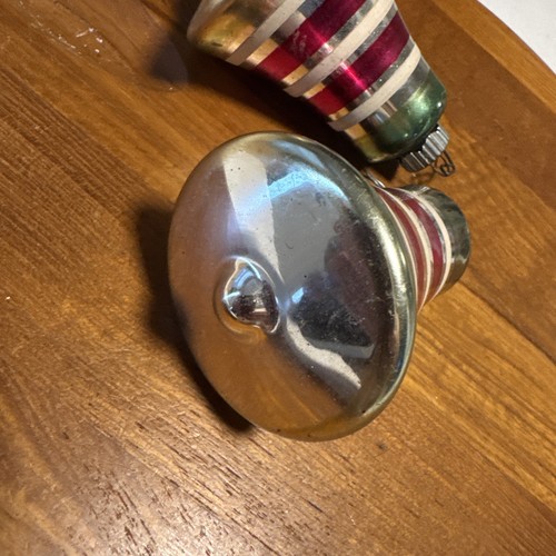 2-Vintage Mercury Glass Striped Bell Christmas Ornament ~ Shiny Brite ~ 2-3/4" - Picture 2 of 4