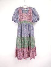 Boden Dress Size 16 Petite Pink Blue Floral Cotton Tiered Swing Puff Sleeve Midi