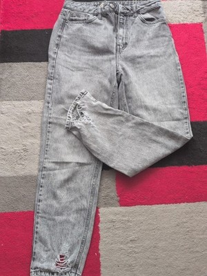 Topshop 28x32 graue Jeans mit geripptem Saum