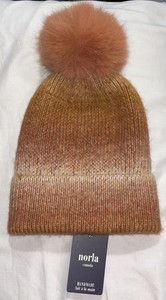 Norla Canada Handmade Variegated Tan Ribbed Wool Blend Knit Beanie Winter Hat Norla Canada Alpaca Wool Blend Ribbed Knit Beanie Faux Fur  main image 3
